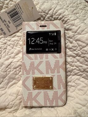 Michael Kors White & Pink MK Logo Flip Phone Case with Window for IPhone 6s Plus